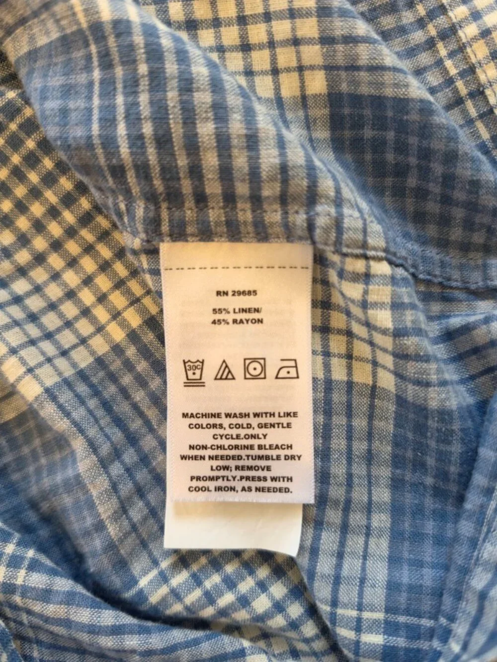Men's Pendleton Linen Short Sleeve Button Up Shirt Blue Excellent Large
